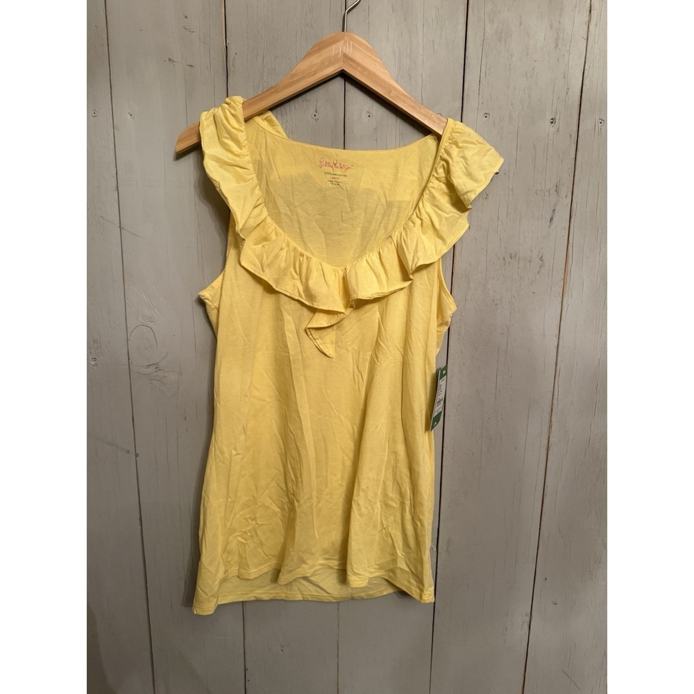 Lilly Pulitzer Nasal Ruffle Lg Blouse Starfruit, Yellow Beachy Vacation New